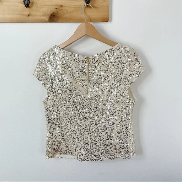 Alice + Olivia Gold Sequin Silk Blouse Medium - Picture 5 of 8
